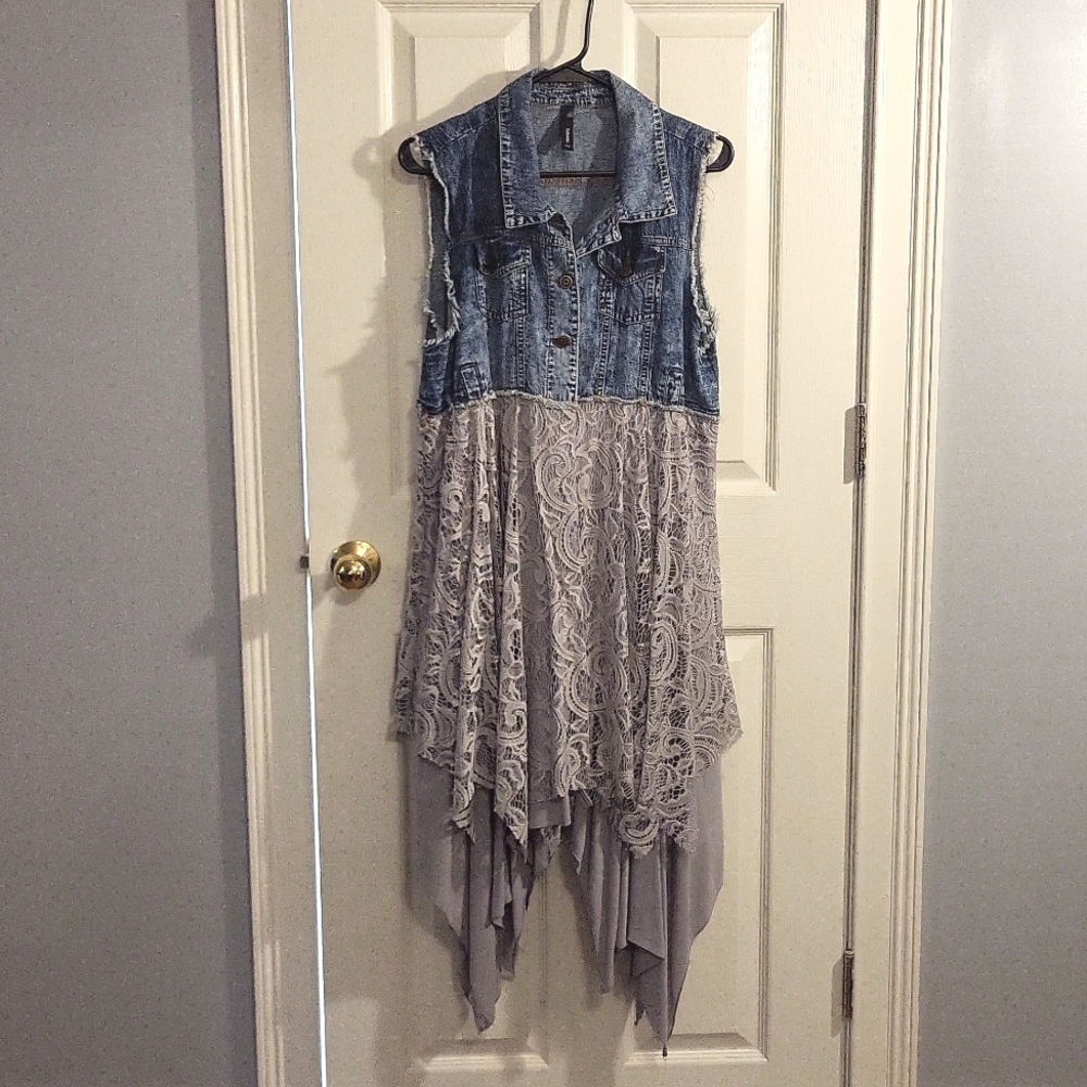 Yahada Denim Lace Top